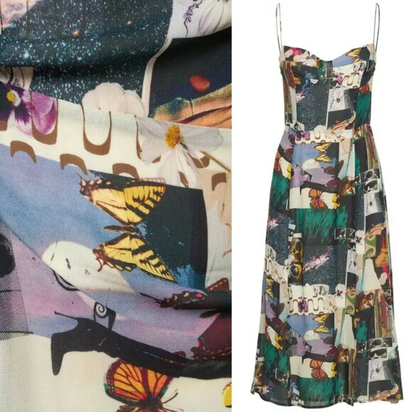 Reformation Juliette Decoupage Mixed Media Print Black Midi Dress‎ Size 12 - Picture 10 of 11